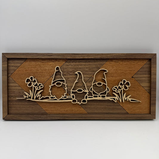 Gnomes line art wood wall decor