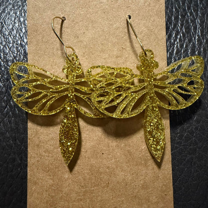 Acrylic dragonfly earrings shown from another angle