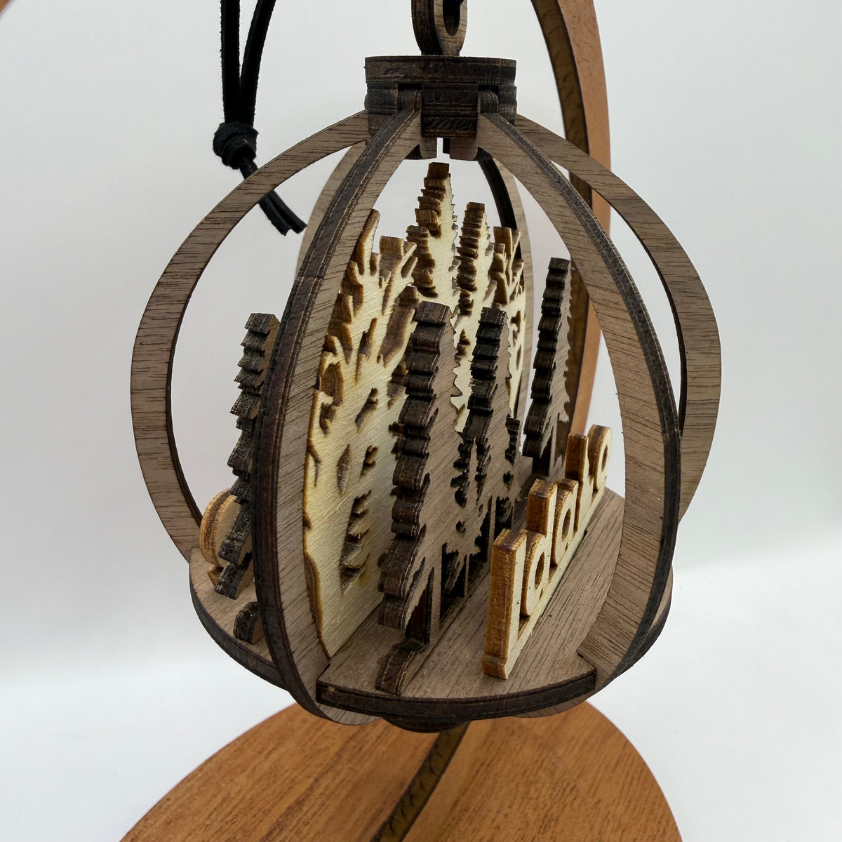 Detail view of the 3D Idaho wood ornament design