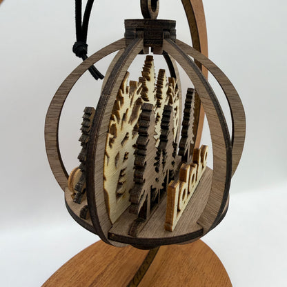 Detail view of the 3D Idaho wood ornament design
