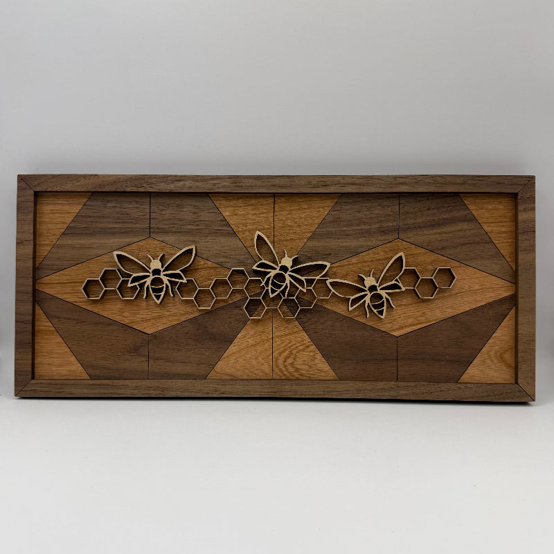 Bee line art wood wall decor, HexDiamond backer