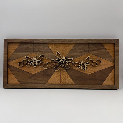 Bee line art wood wall decor, HexDiamond backer