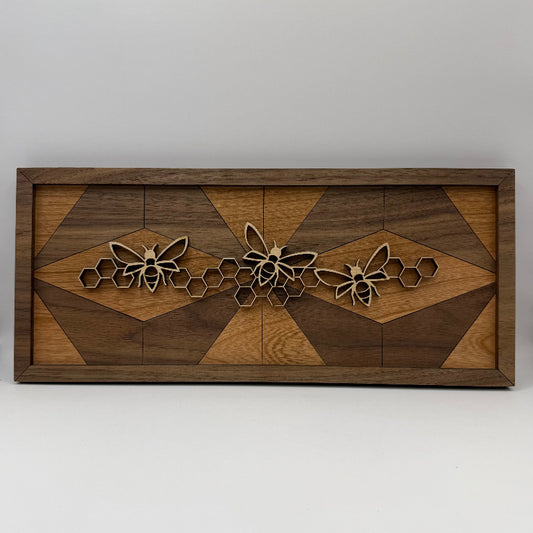 Bee line art wood wall decor, HexDiamond backer
