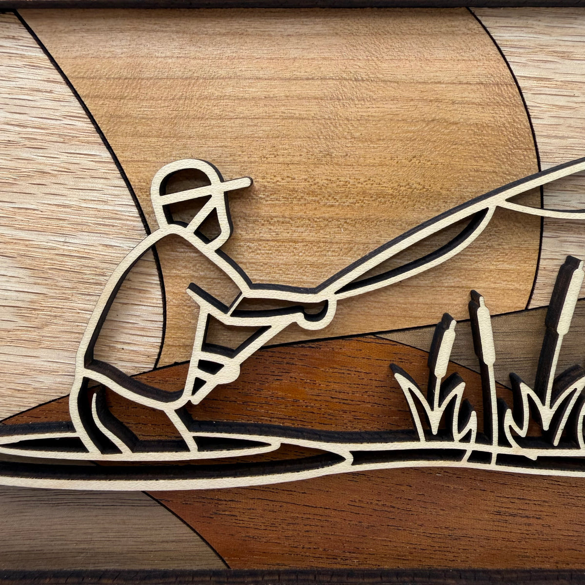 Fly Fishing line art wood wall decor (close-up)