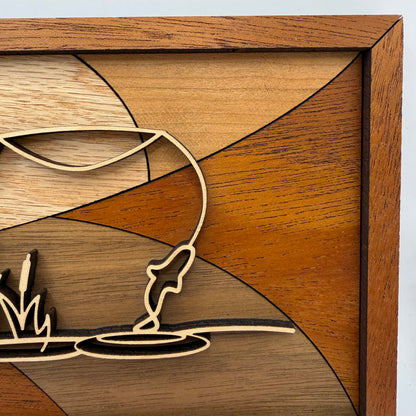 Fly Fishing line art wood wall decor (close-up)