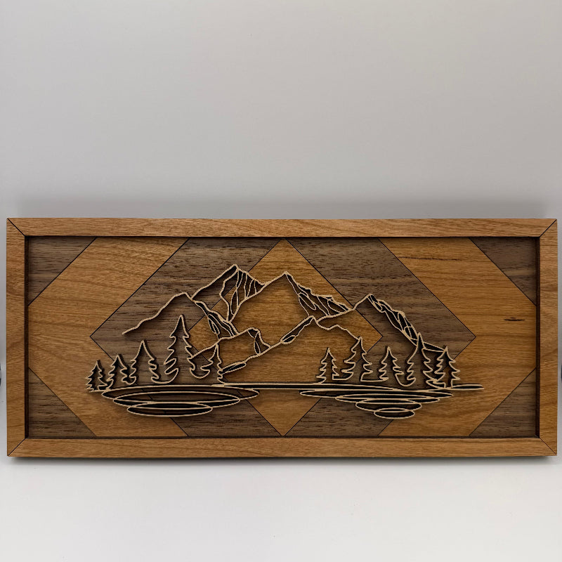 Mountain line art wood wall decor, Geometric Diamond backer