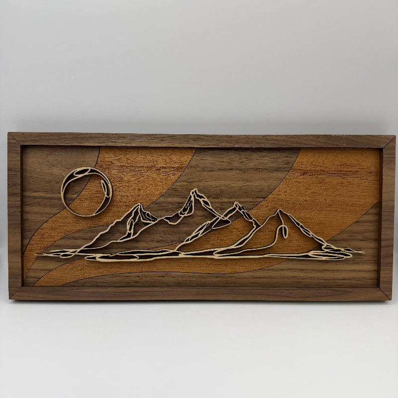Mountain with Moon line art wood wall decor