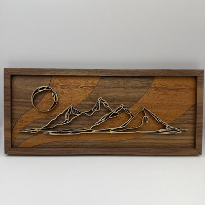 Mountain with Moon line art wood wall decor
