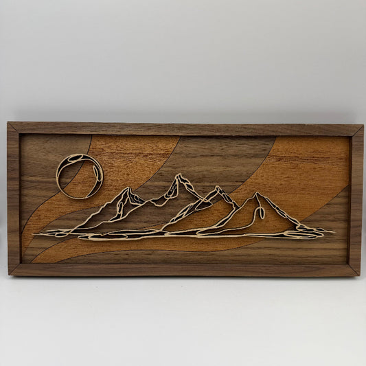 Mountain with Moon line art wood wall decor