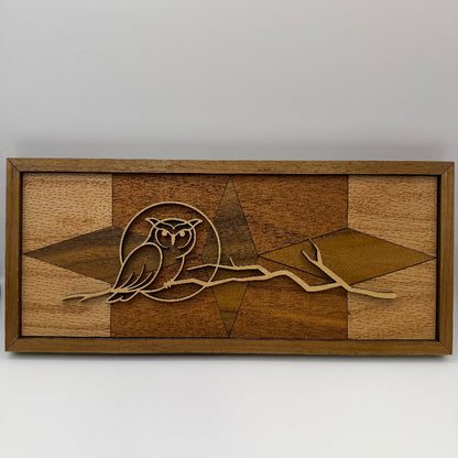 Owl line art wood wall decor