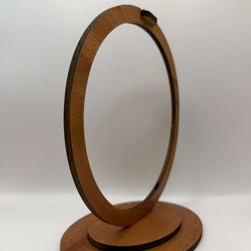 round ornament stand from a side view, made from mahogany plywood