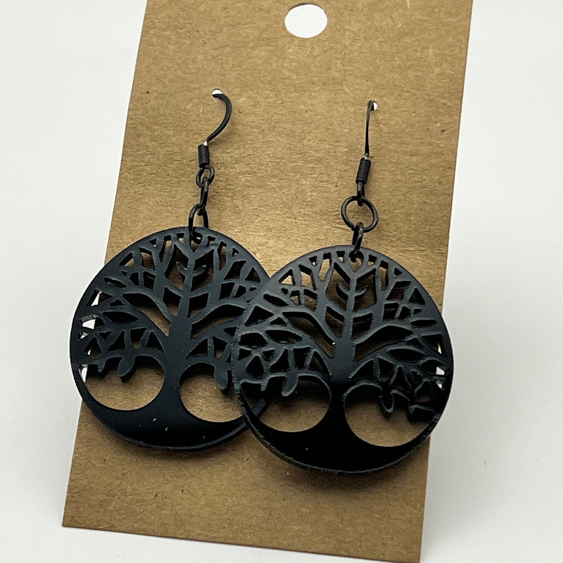 Tree of life earrings shown in black acrylic