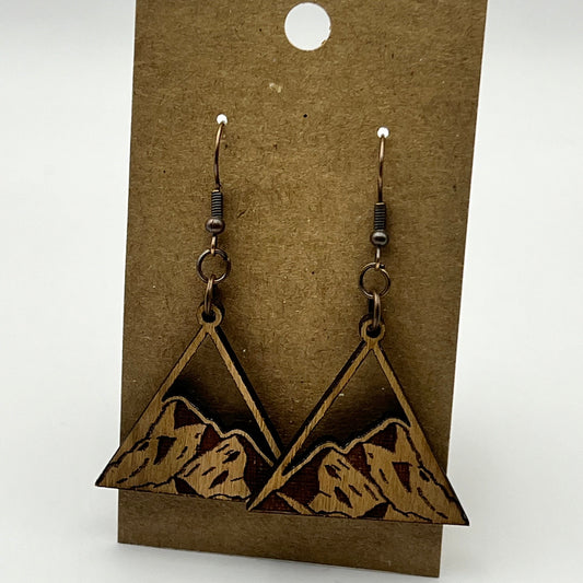 Triangle mountain wood earrings in cherry wood