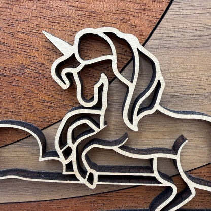 Unicorn line art wood wall decor (close-up)