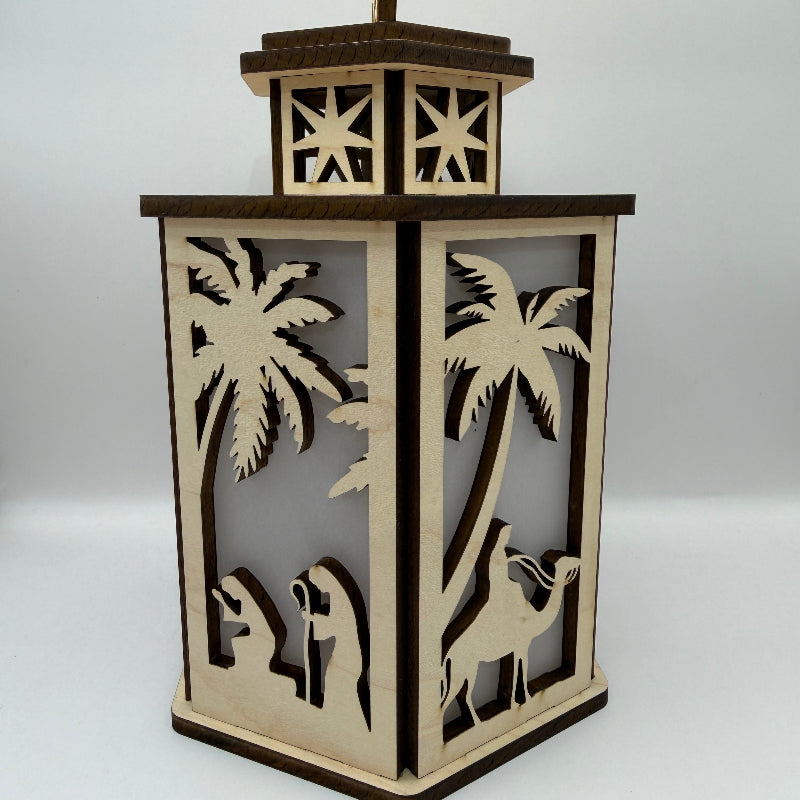 Shepherd and wise man side panels of the unlit 6-sided Nativity lantern