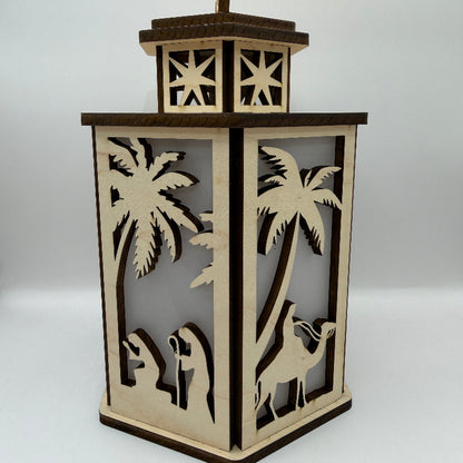 Shepherd and wise man side panels of the unlit 6-sided Nativity lantern