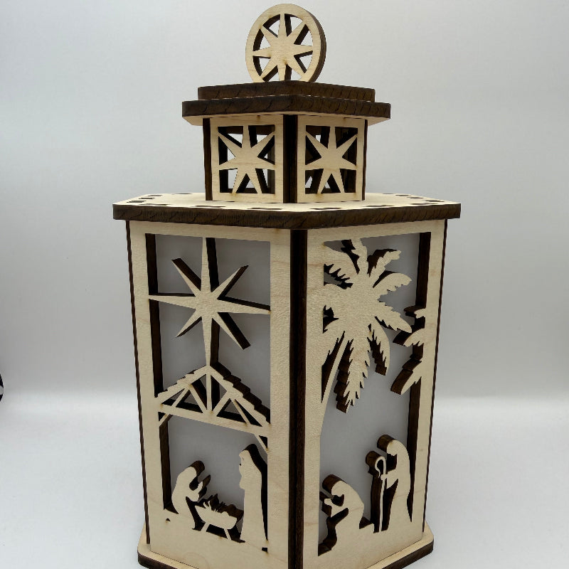 Shepherd side panel of the unlit 6-sided Nativity lantern