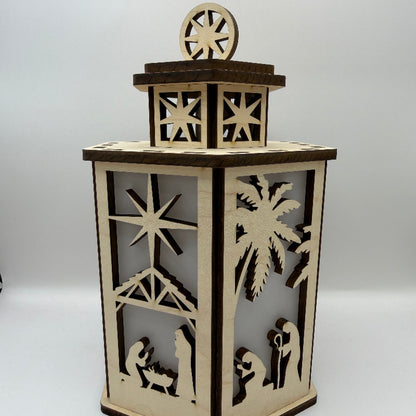 Shepherd side panel of the unlit 6-sided Nativity lantern